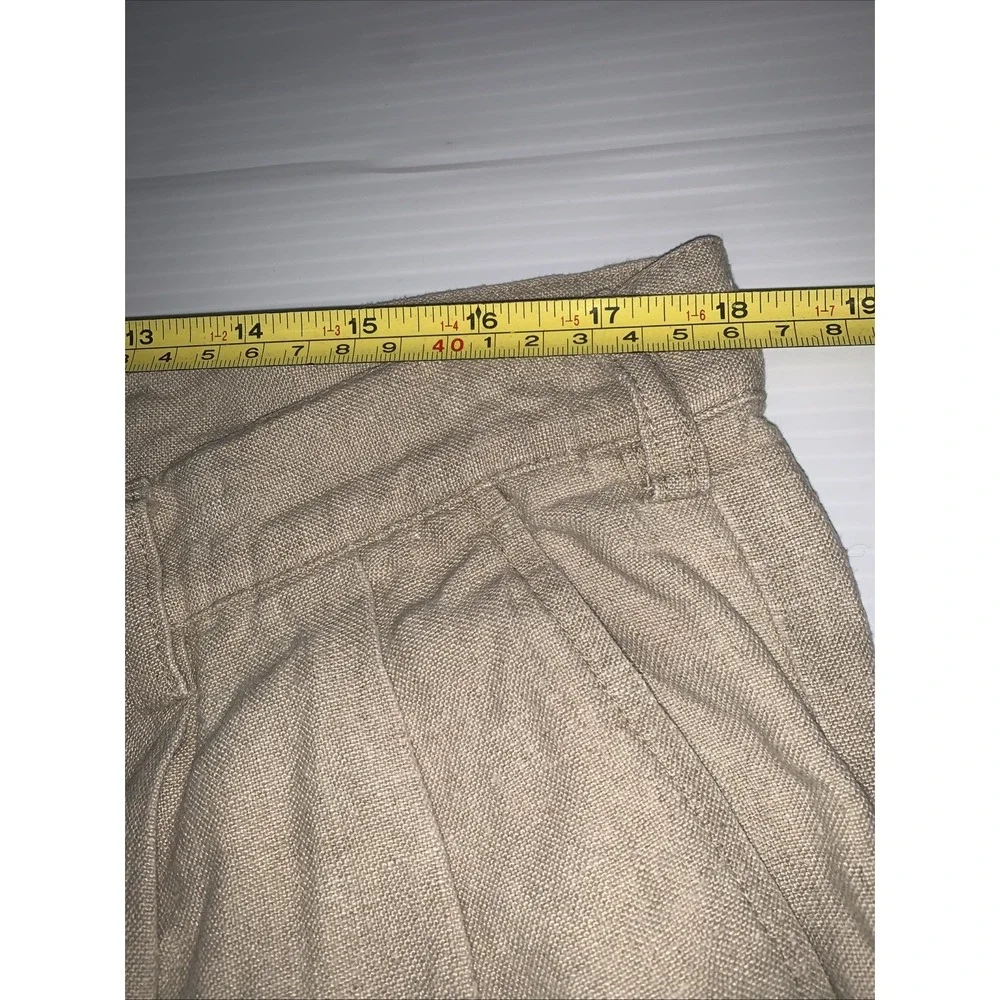 Eddie Bauer 100% Linen Pants Mens 38 Tall Cuffed Pleated Tan Casual Resort 38x32